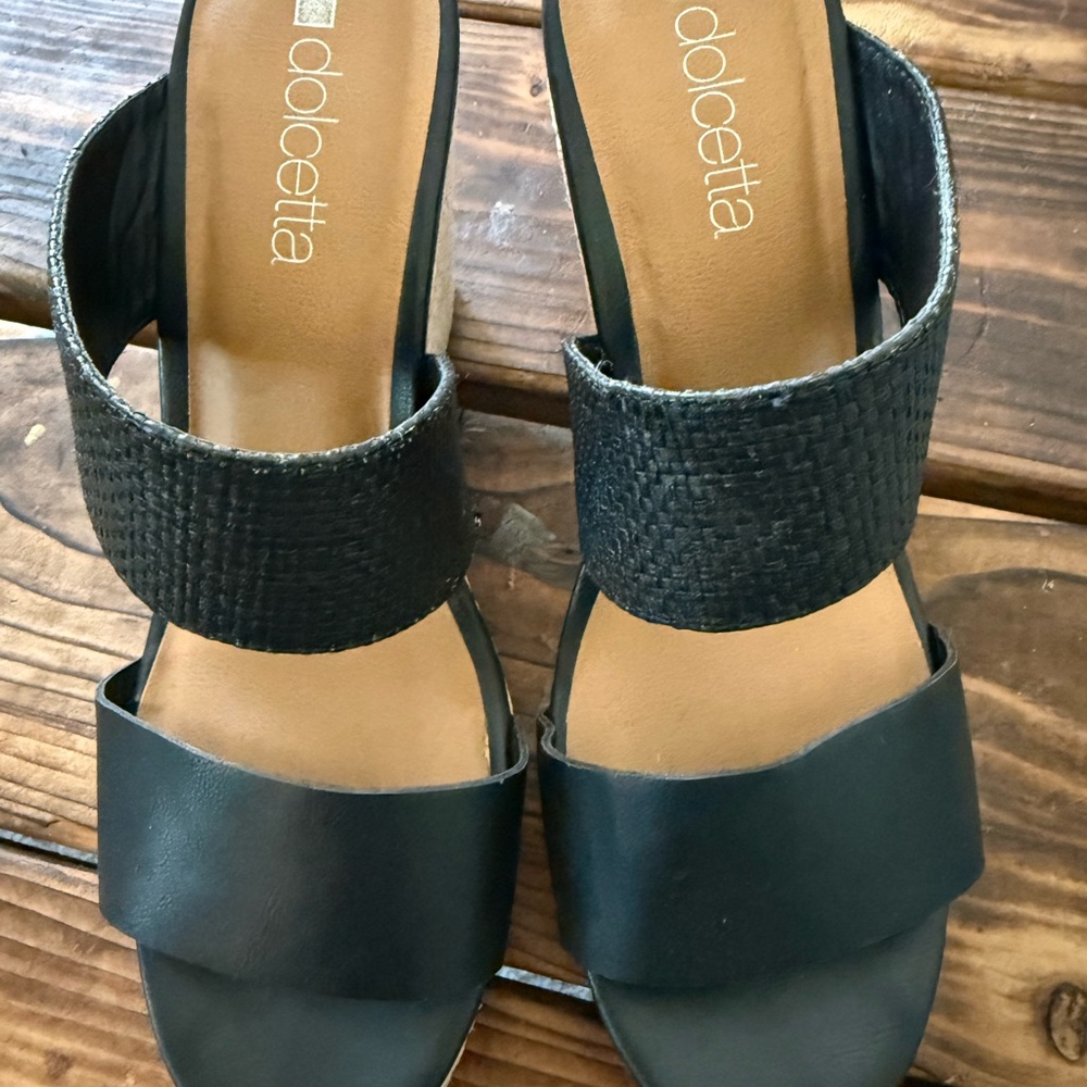 Dolcetta Black Double-Strap Slip-On Mules